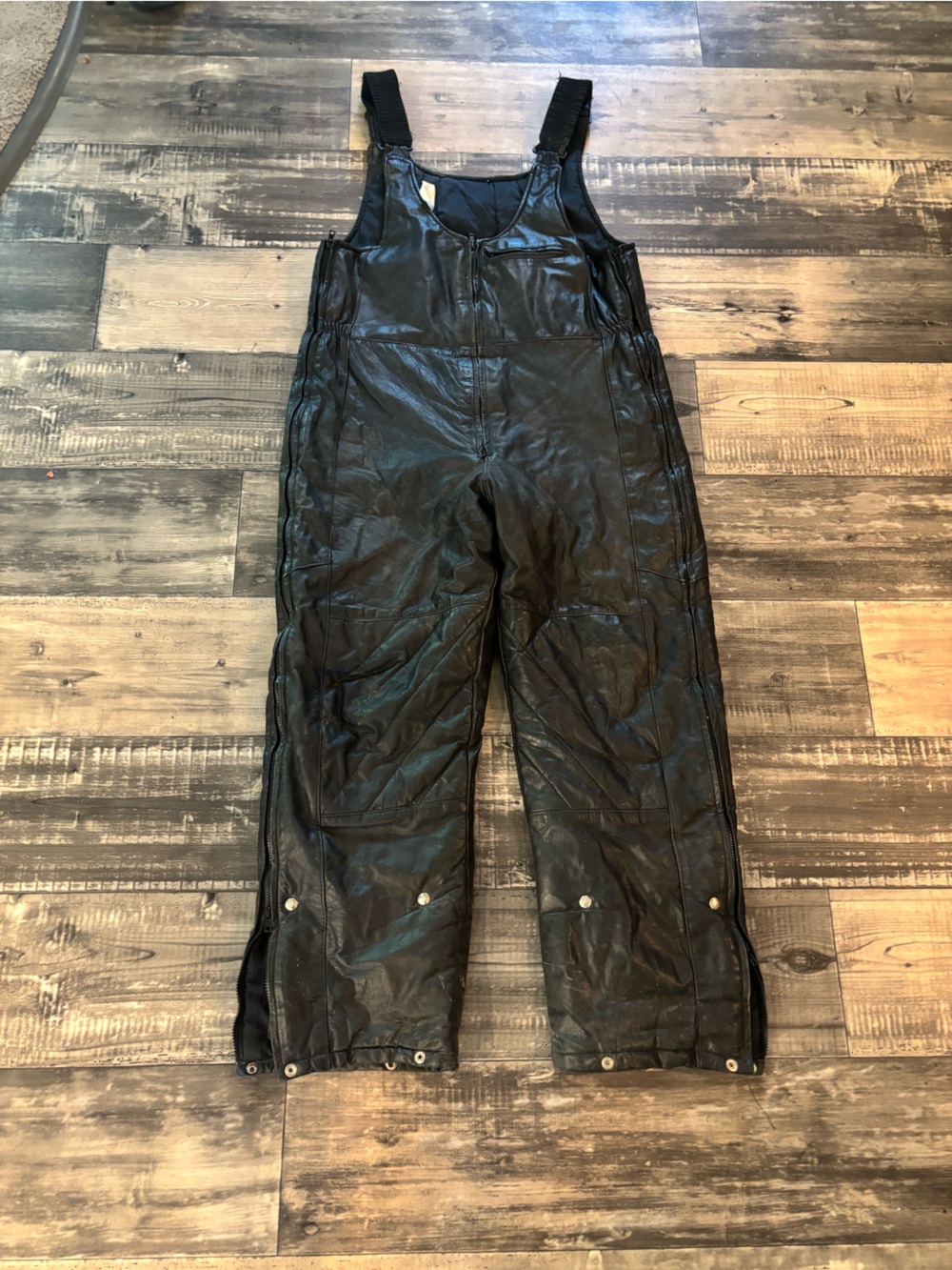 Black Men's Leather Bib Overalls